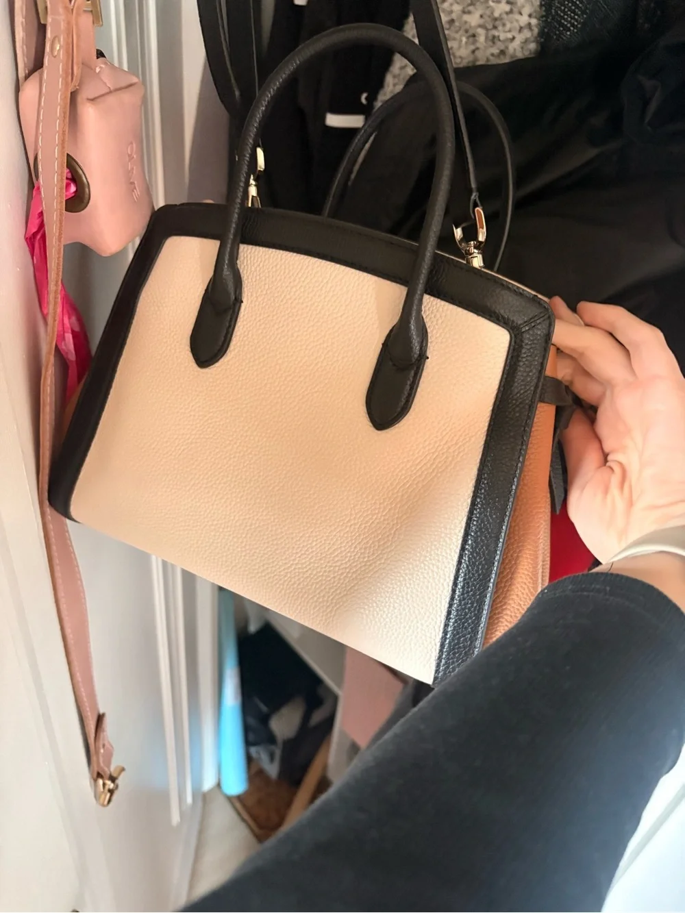 kate spade Two-Tone Pebbled Satchel in Black & Cream